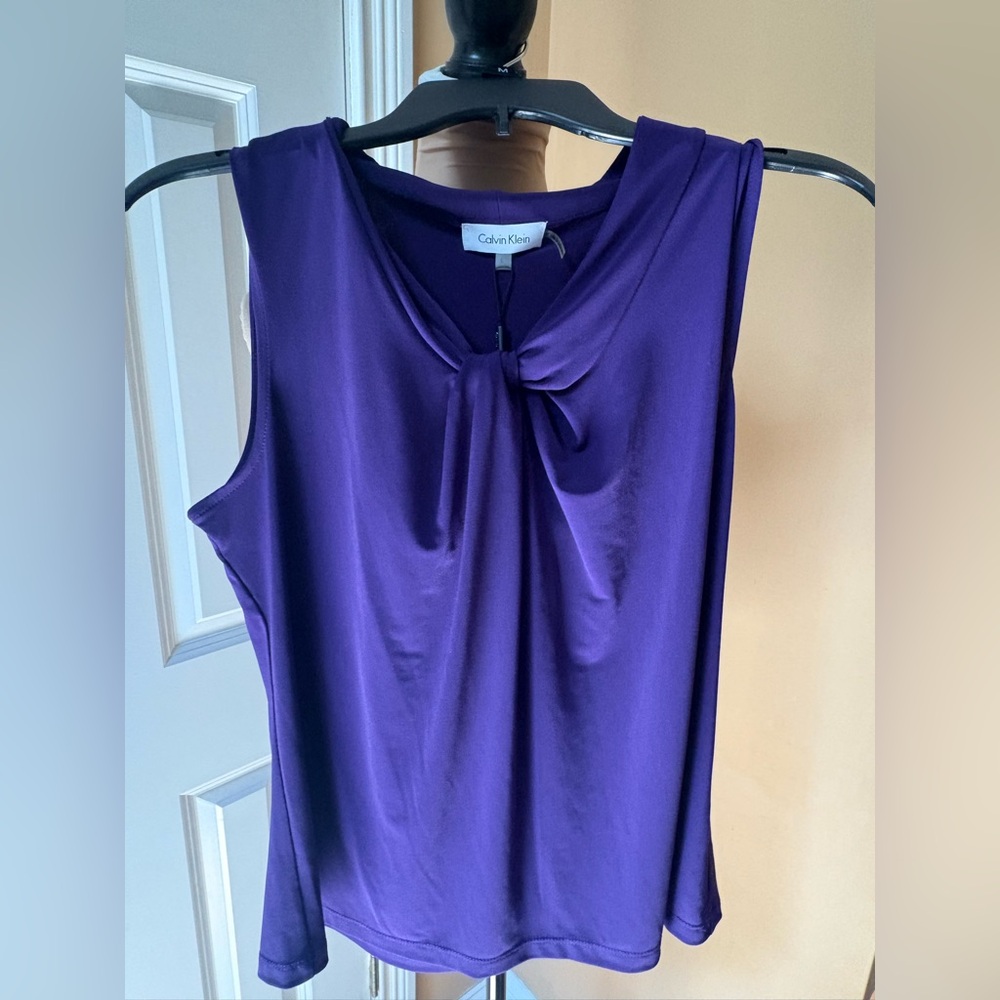 Calvin Klein Top Womens L Purple Tank Sleeveless Blouse Knit Pullover NWT